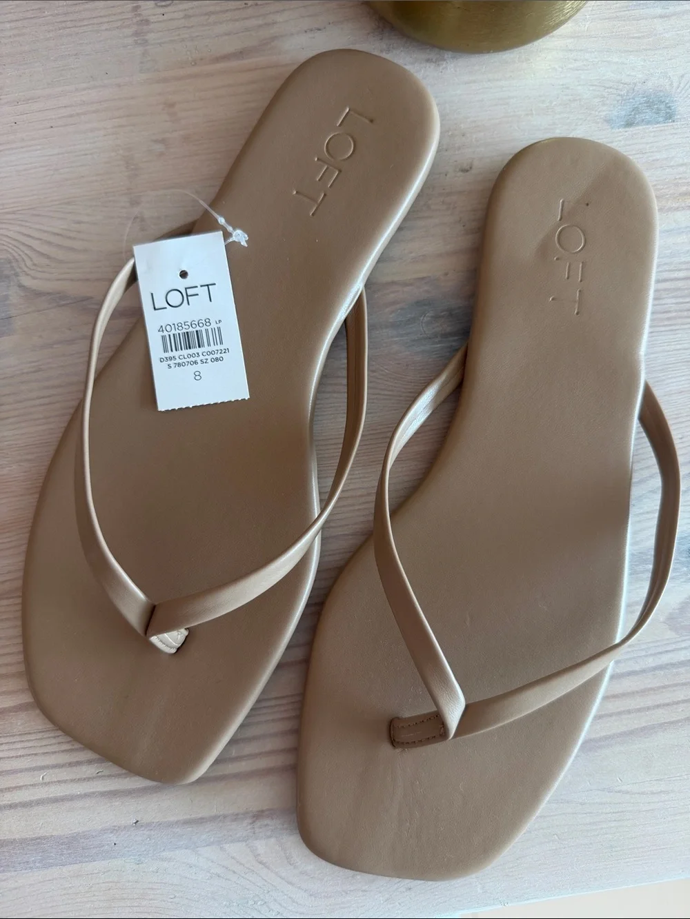 LOFT Tan Minimalist Square-Toe Thong Sandals - Picture 1 of 2